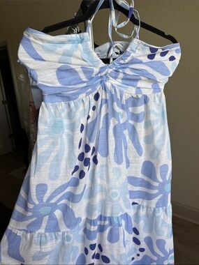 Light Blue Floral Halter Sundress